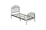 Ashley Single Size Bed Frame Wooden Pole Black Metal Frame - White