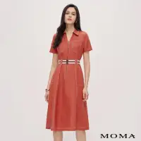 在飛比找momo購物網優惠-【MOMA】自然亞麻｜法式優雅亞麻洋裝(橘色)