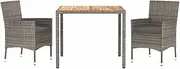 vidaXL - 3 Piece Garden Dining Set with Cushions - Grey Poly Rattan- Durable PE Rattan - Sturdy Powder-Coated Steel Frame - Comfortable Cushioned Chairs - Stylish Square Tabletop - Perfect for Pat...