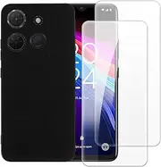 2 Pack Tempered Glass + TPU Phone Case Combo Compatible with TCL 503 4G, Shockproof Protective Cover and Screen Protector Set (Black)