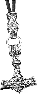 [Generic] S925 Silver Viking Wolf heads and Thors Hammer pendant necklace Mjolnir ~ Mens Jewelry ✬✬✬By Fantasy World✬✬✬, Sterling Silver, No Gemstone