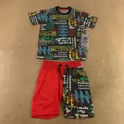 Encrypted Boys Size 4 Colorblock Drip Printed 2 Piece T-Shirt & Shorts Set NWT