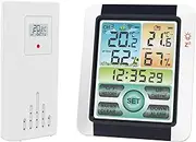 Wirel Indoor Hygrometer Thermometer Temperature Display Digital Weather Forecast Station Clock Atomic Alarm Clock with Screen Adjustable Backlight White One Size