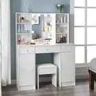 Large Vanity Dressing Table Makeup Desk With LED Mirror + 3 Drawers + Stool Set