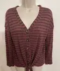 All In Favor Women's Knit Top Mauve & Black Sz SM Knit Tie-Front New With Tags