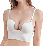 [Generic] Women Bra Sexy Bra Wire U Shaped Backless Bra Convertible Spaghetti Strap Seamless Sleeping Bralette Pack of Bra (White, 85B)