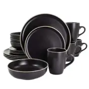 Gibson Home Dinnerware Set Black Glossy Round Stoneware 16-Piece (Service for 4)