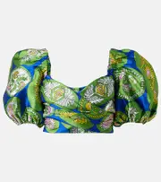 [Alemais] Alémais Printed balloon-sleeve cropped top UK 12 green