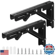 2 Pcs Folding Shelf Brackets, Heavy Duty Collapsible Shelves Brackets, Black