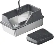 Leefasy High-Sided Cat Litter Tray with Ramp for Multiple Cats, Deep Gray