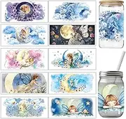 arricraft 10 Sheets UV DTF Cup Wrap Transfer Stickers for Glass, Moon with Fairy Rub on Transfers Decal for 16OZ Glass Cups Furniture Craft Wood DIY Crafts 24x11cm/9.4x11inch