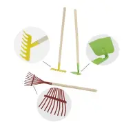 Kids Garden Tool Set 28" Long Toy, Rake, Hoe and Leaf Rake, Reduced size 3-Piece
