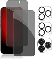 2+2 Pack iPhone 15 Pro Max Privacy Screen Protector with Camera Lens Protector Full Coverage Anti-Spy Tempered Glass Film 9H Hardness Upgrade Edge Protection Easy Installation Bubble Free