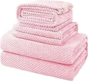 MaopaoBeauty 4 Piece Bath Towel Set, 35x70 in Extra Large Bath Towel Hand Towels Hair Towels Washcloths - Highly Absorbent Quick Dry, Soft Towel Set for Bathroom, Pack of 4 (Pink, 4 Piece)