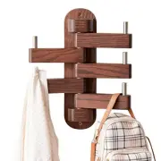 Swivel Coat Rack for Wall, Oak Wood Coat Hooks Wall Hooks with 5 Swivel Folda...