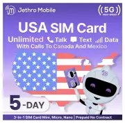 Jethro Mobile USA SIM Card 5-Days Unlimited Talk, Text, & Data Prepaid