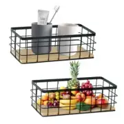 2-Pack Small Wire Baskets, Metal Wire Storage Baskets, Rustic Storage Bin Wood