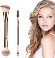 Double Ended Makeup Brushes, Foundation Makeup Brush and Angled Eyebrow Brush, Makeup Blending Brushes for Blending Liquid Powder, Concealer Cream Cosmetics, Eyeshadow, Blush brush (Brown)