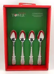 Towle Everyday SANTA Stainless Steel Mini Coffee Spoons Christmas Set of 4 - NIB