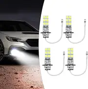 Fluher 4 PCS Car H3 LED Fog Light, 12-5050SMD Chip High Brightness Anti-fog Strong Penetration DRL, 6500K 50000H Long Life Plug and Play Light Bulb, Universal Waterproof Bulb Replacement (White)
