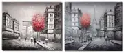 Large Oil Painting on Canvas x2 Huge Panel. Paris Eiffel Tower & Arc de Triumph
