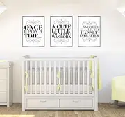 Once Upon A Time Set of 3 Quotes Baby Girl Nursery Decor Wall Art Poster Print - Size A4-210 x 297 mm