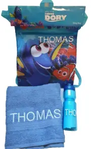 BNWT Custom Bundle Finding Dory Sling Bag Blue Towel Drink Bottle Personalised