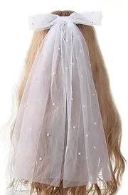 [Oxtxuzdm] Bridal Veil Bride Elaborate Tulle Pearls Bow Short Bachelorette Party Hen Party Bride Veil Hen Party Head Scarf