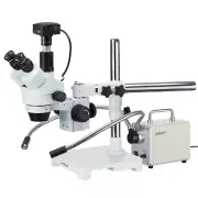 3.5X-180X Trinocular Stereo Zoom Microscope on Boom Stand + Fiber Optic Light +
