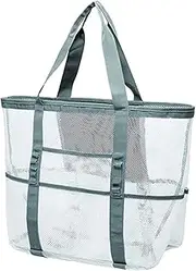 Estrella-L Large Mesh Beach Bag, Multi-Purpose Shoulder Bag Seaside Travel Mesh Beach Bag Foldable Mens and Womens One-Shoulder Portable Storage Bag Suitable Picnics Shopping Gyms (17169 in)