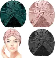 3 Pieces Silk Hair Wrap for Sleeping Women Bonnet Silk Sleeping Bonnet Elastic Hair Care Sleep Cap for Natural Curly Hair
