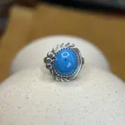 Native American Handmade Denim Lapis Ring – Sterling Silver Feather Border,...