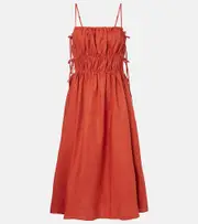 [Asceno] Asceno Eze ruched linen midi dress AU 10 orange