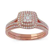 14K Rose Gold 1/2Ct Diamond Cushion Shape Cluster Double Halo Engagement Ring Se
