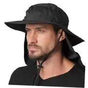 Unisex Sun Hat with Neck Flap Cover Fishing Safari 7 1/8-7 5/8 Style 2, Black