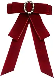 [Vaveren] Womens Bow Tie Breastpin Neck Tie for Wedding Party Ceremony Shirt Decoration, Velvet Red