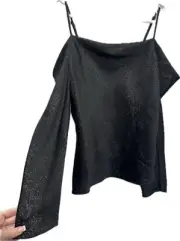 NEW River Island Black Silver Sparkle Cold Shoulder Top Blouse Size 10 RRP £35