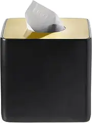 Bathroom Accessories - Ceramic Tissue Holder, Decorative Square Tissue Cover Box (Black and Gold)