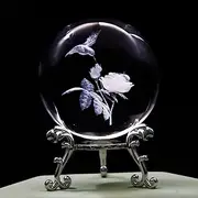 60mm 3D Hummingbird Crystal Ball Paperweight Laser Engraved Humming Bird Figurine Glass Sphere Crystal Globe with Stand