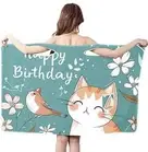 Wearable Bath Wrap Towel For Women - Cat & Bird Happy Birthday