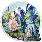 Giant Water Lilies Dragonflies and Dragon Round Beach Towel