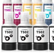 10 Pack T502 Ink Bottles for Ecotank Printers - Spill-Resistant Filling Included