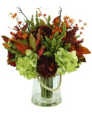 Creative Displays Autumn Green and Burgundy Hydrangea Faux Floral Arrangement
