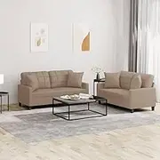 Generic 2 Piece Sofa Set with Pillows Cappuccino Faux Leather