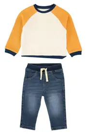 RuggedButts Raglan Sweatshirt & Pull-On Jeans Set in Blue at Nordstrom, Size 3-6M