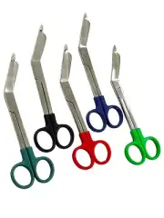 7.25" Bandage Scissors with Plastic Ring Handles - Angled Blades Blunt/Blunt