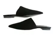 BNIB Women's Rebecca Minkoff Black Suede Shoes Flats Points Mules Size 38
