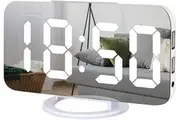 Digital alarm clock, large LED mirror display, auto-dimming mode