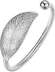 Fashion Bracelet,Gifts for Mum,925 Silver Bracelet Adjustable Leaves Cuff Bangle Hand Carve Friendship Bracelet Sterling Silver Jewellery Birthday Gifts for Sisters Friend Couples Mom