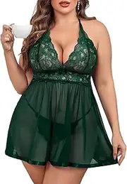 [Avidlove] Women Plus Size Babydoll Lingerie Lace Chemise Mesh Sleepwear
